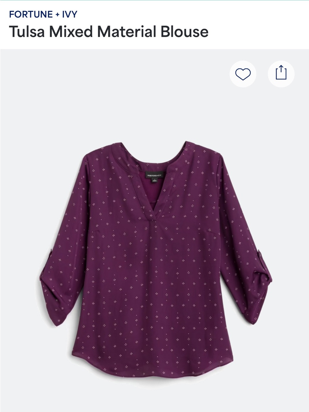 Fortune + Ivy Purple Tulsa Mixed-Material Blouse